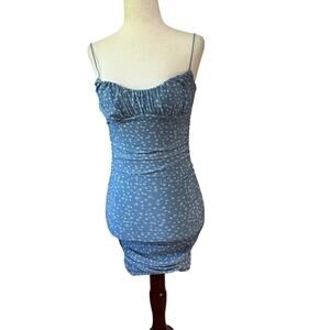 GARAGE Women's Rachel Ruched Mini Dress Size XS In Ditsy Ashley Blue